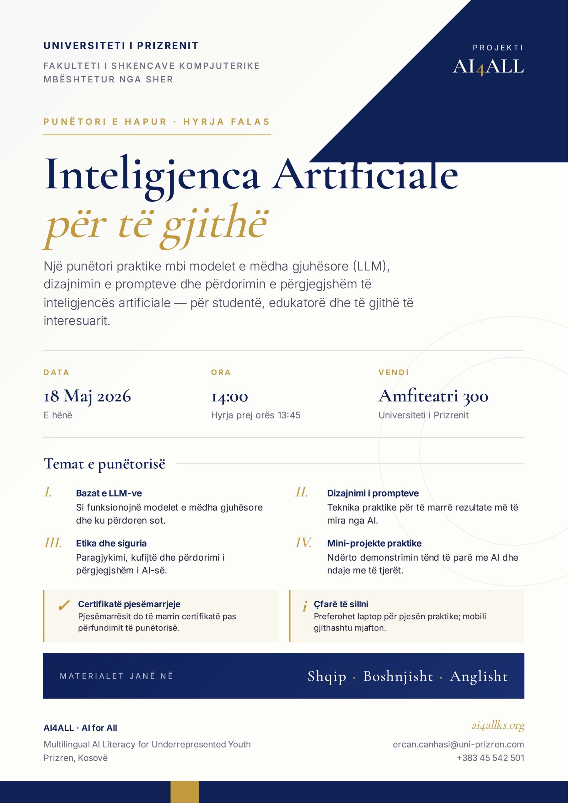 AI4ALL Punëtori — 18 Maj 2026